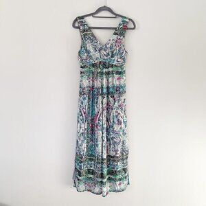 Presley Skye v-neck mixed floral sleeveless lined midi dress - Size PXS